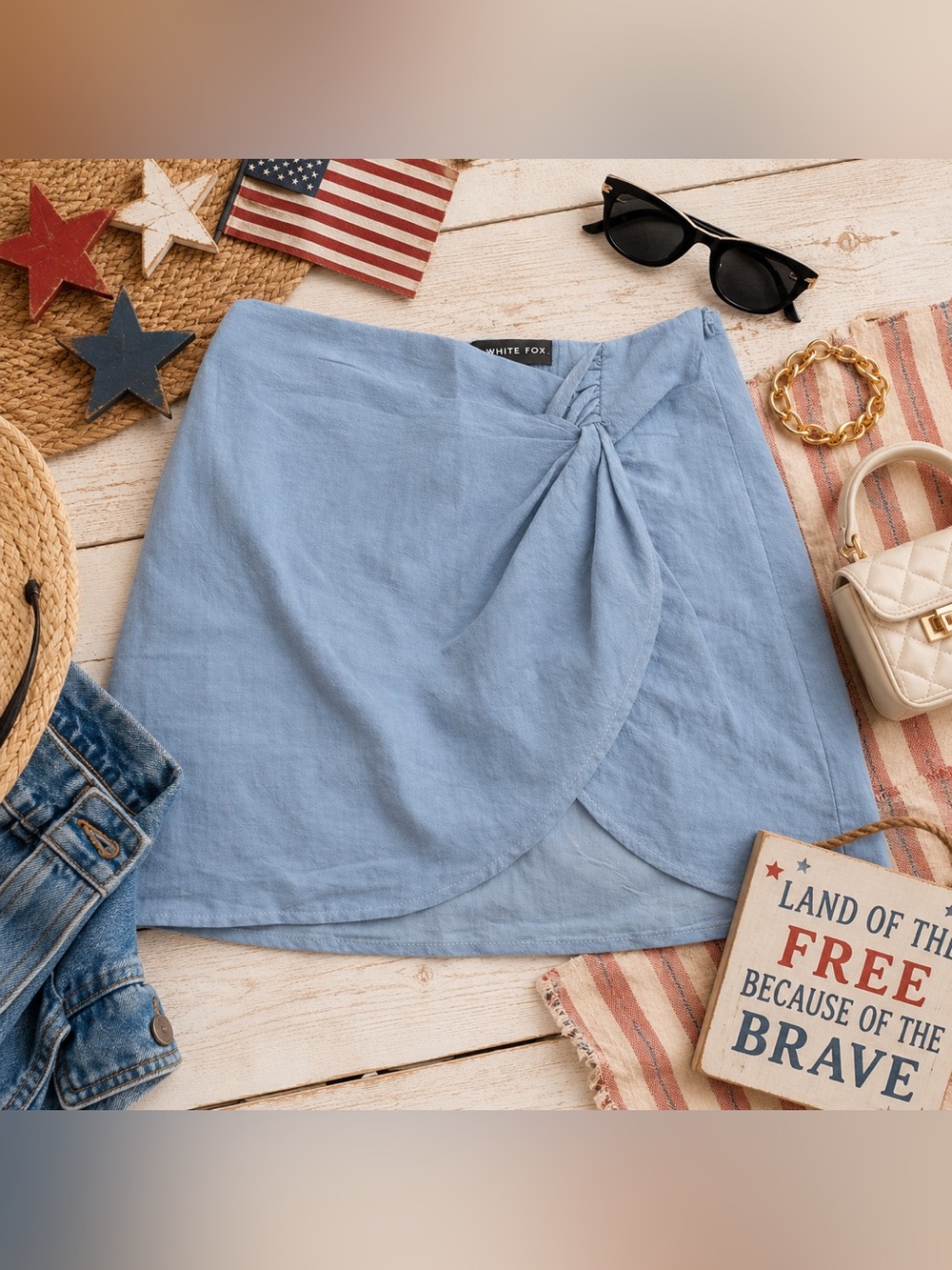 White Fox Boutique Light Blue Wrap Mini Skirt | Summer Clean Girl